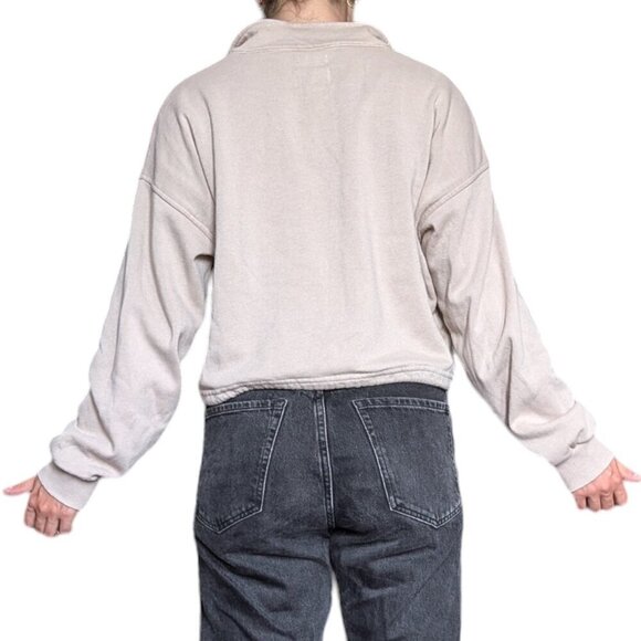 American Eagle Soft Beige Quarter Zip Sweater, Cuffed Sleeves, Waist Tie, Size M - Picture 3 of 9